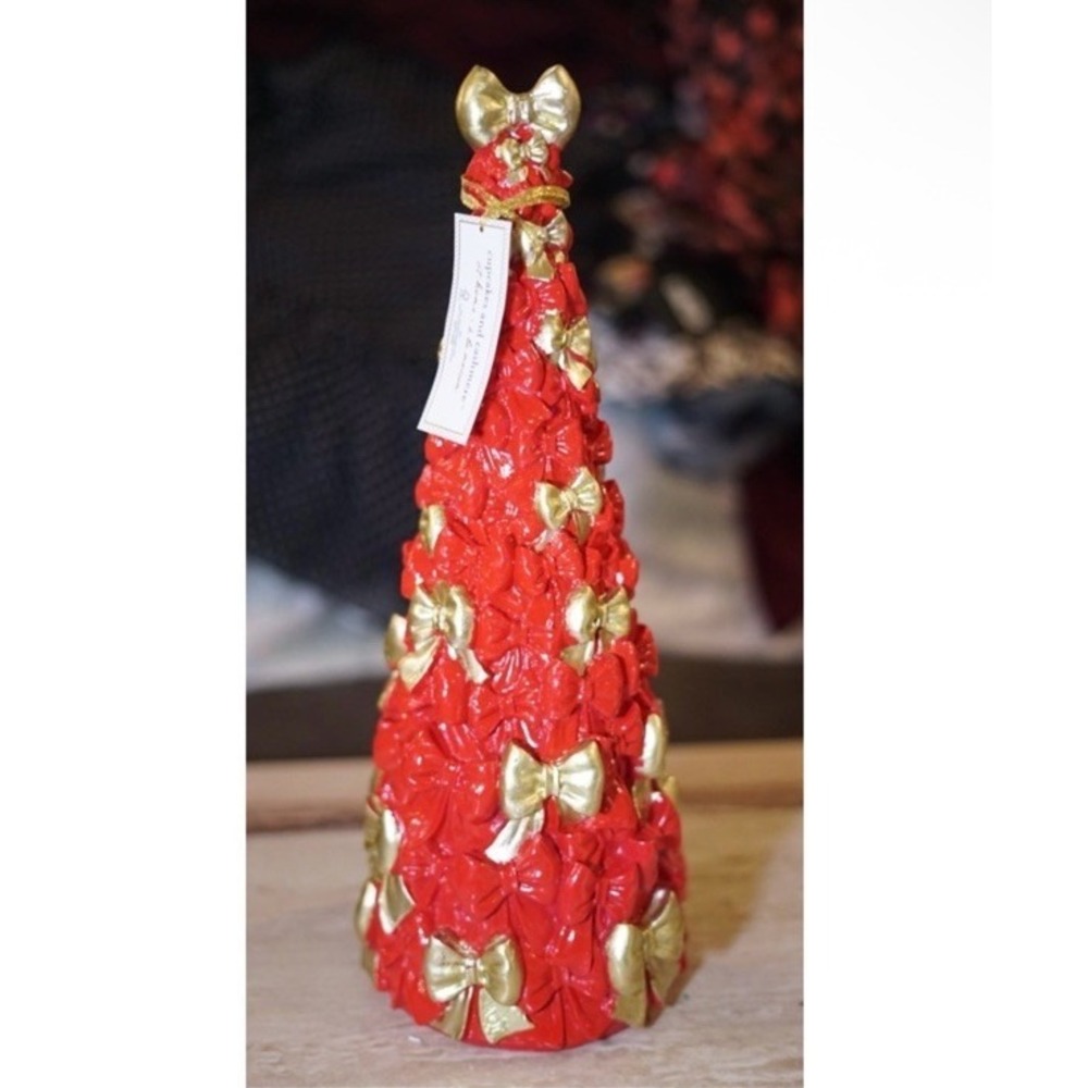 Cupcakes and Cashmere Viral 16" Red & Gold Bow Tabletop Tree Christmas Decor NWT
